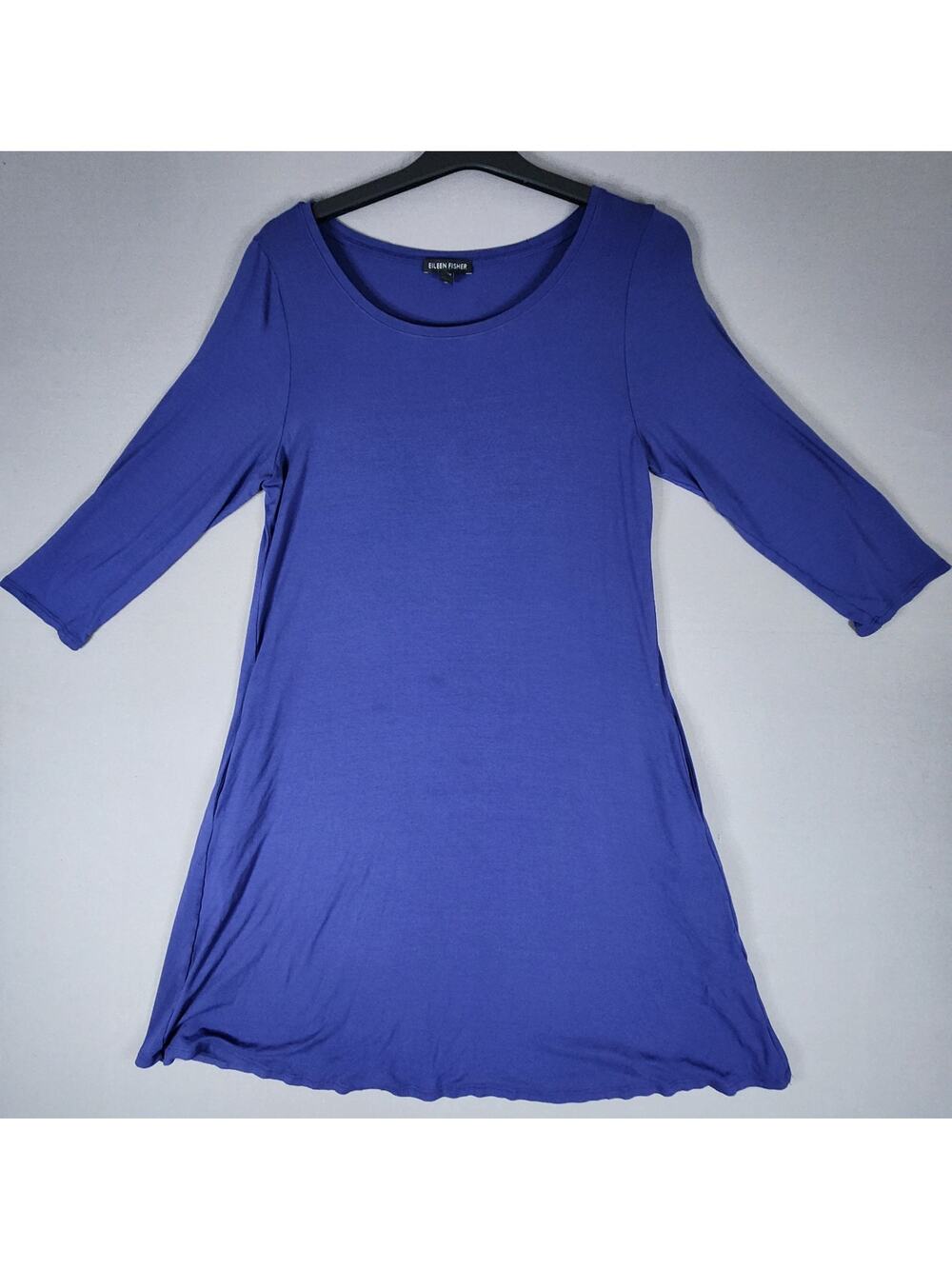 Eileen Fisher Blue A-line Shift dress size Medium scoop neck pockets 95% Viscose
